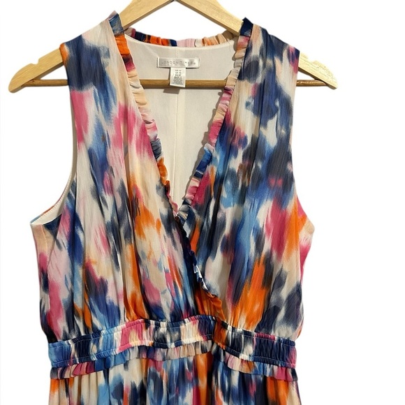London Times Tie Dye Rainbow Watercolor Sleeveless Maxi Dress Size 12 - Picture 3 of 8